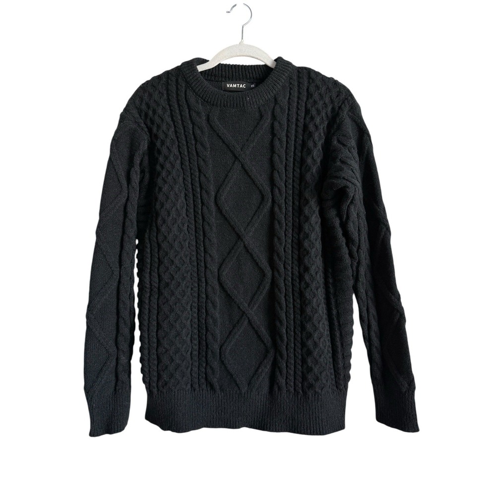 Vamtac Cable Knit Sweater Women's Sz XS Black Crew Neck Pullover Casual‎ Classic